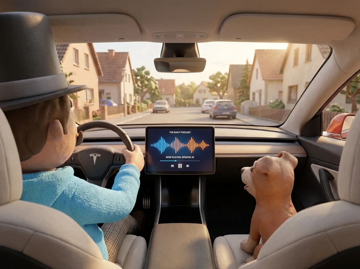 Porter und Pax im Auto, das Briefing läuft