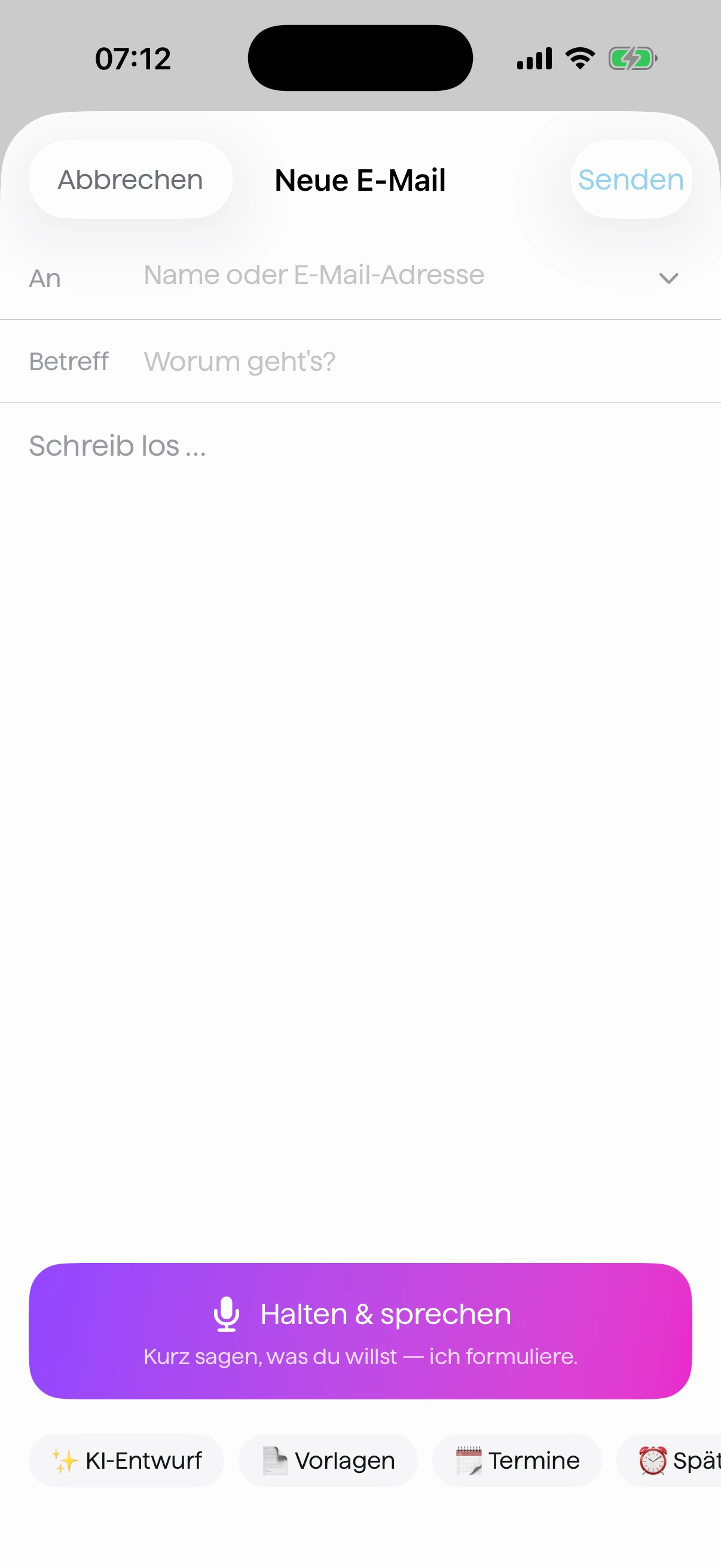 Neue E-Mail: Halten und sprechen